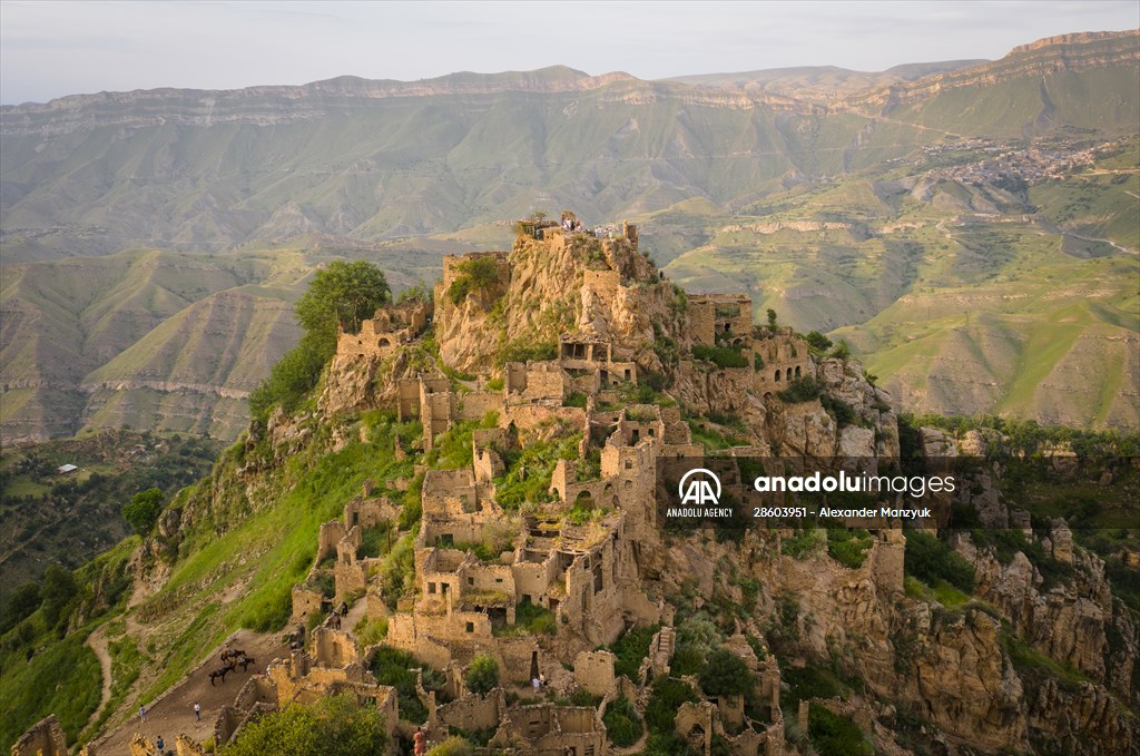 The village of Gamsutl, an abandoned town in Russia's Dagestan