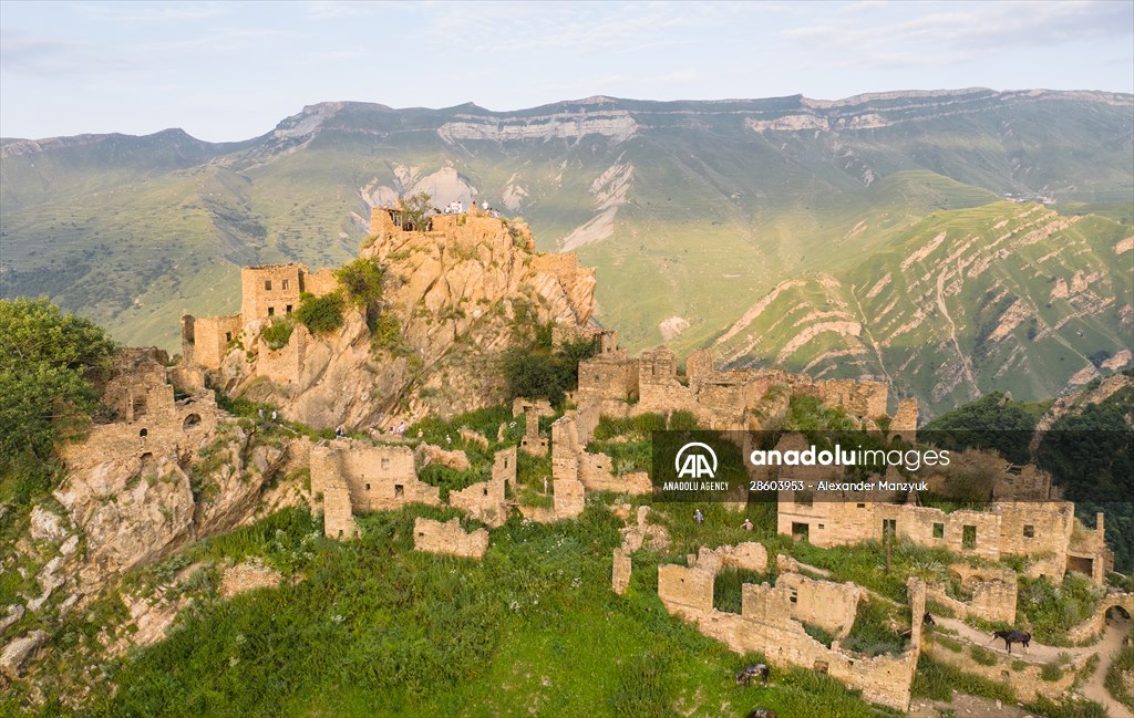 The village of Gamsutl, an abandoned town in Russia's Dagestan