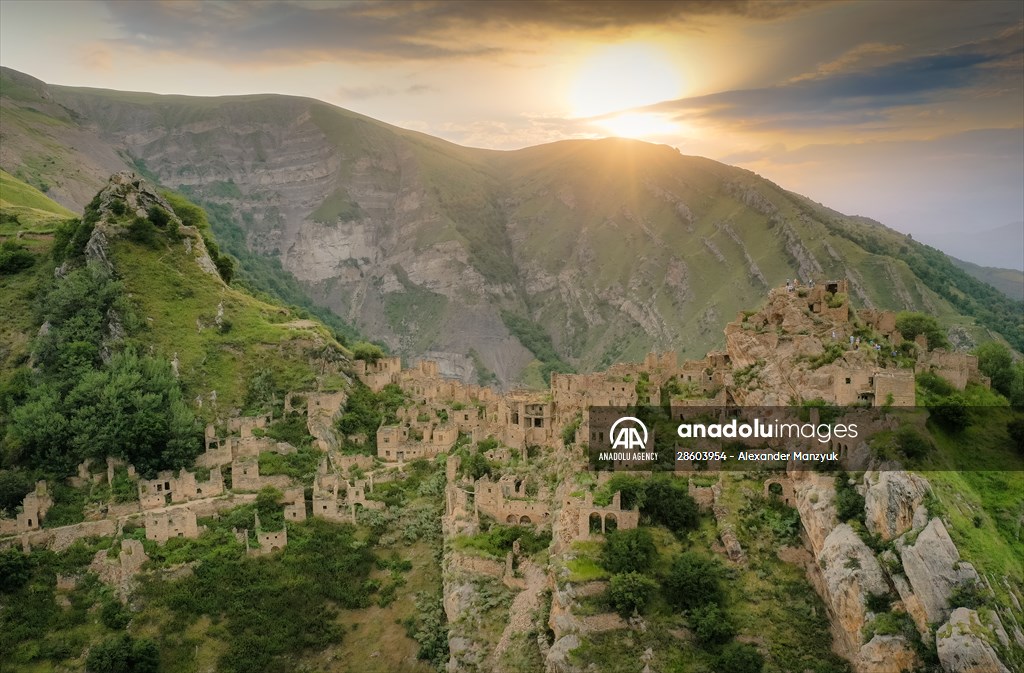 The village of Gamsutl, an abandoned town in Russia's Dagestan