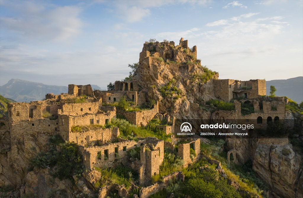 The village of Gamsutl, an abandoned town in Russia's Dagestan