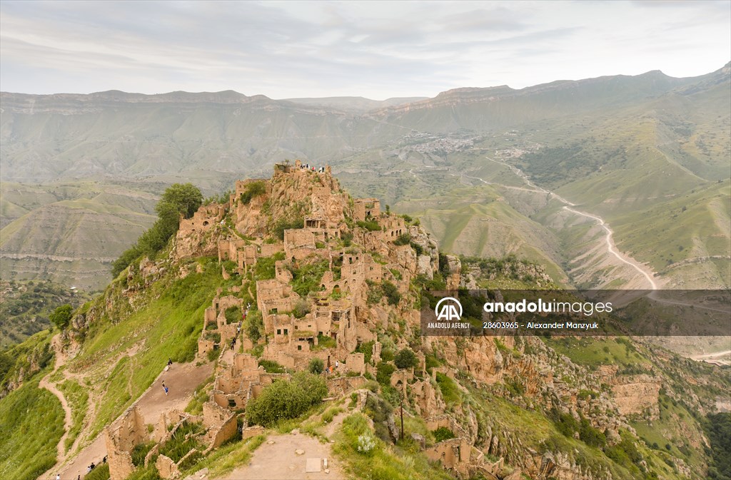 The village of Gamsutl, an abandoned town in Russia's Dagestan