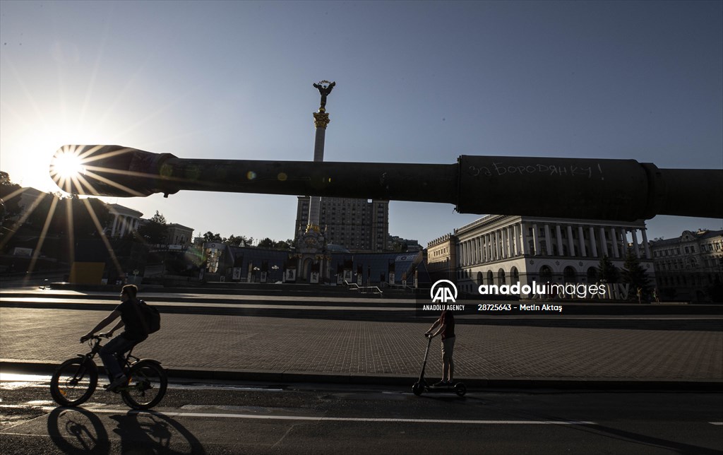 Captured Russian military vehicles displayed in Ukrainian capital