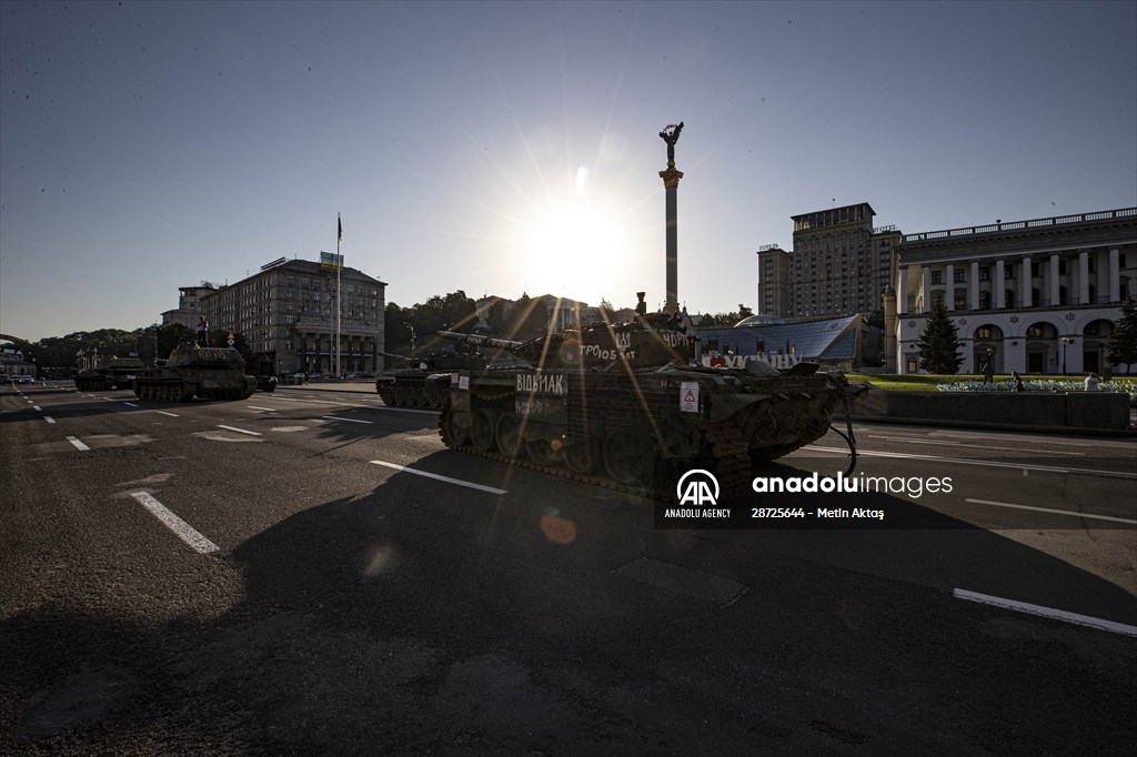 Captured Russian military vehicles displayed in Ukrainian capital