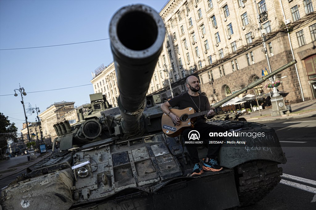 Captured Russian military vehicles displayed in Ukrainian capital