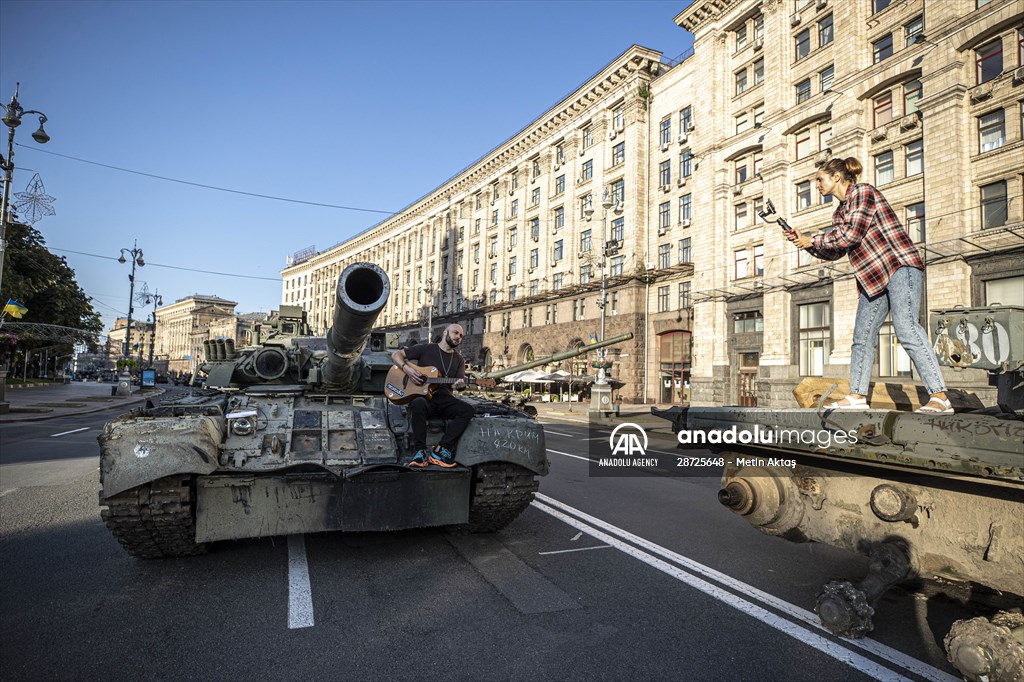 Captured Russian military vehicles displayed in Ukrainian capital