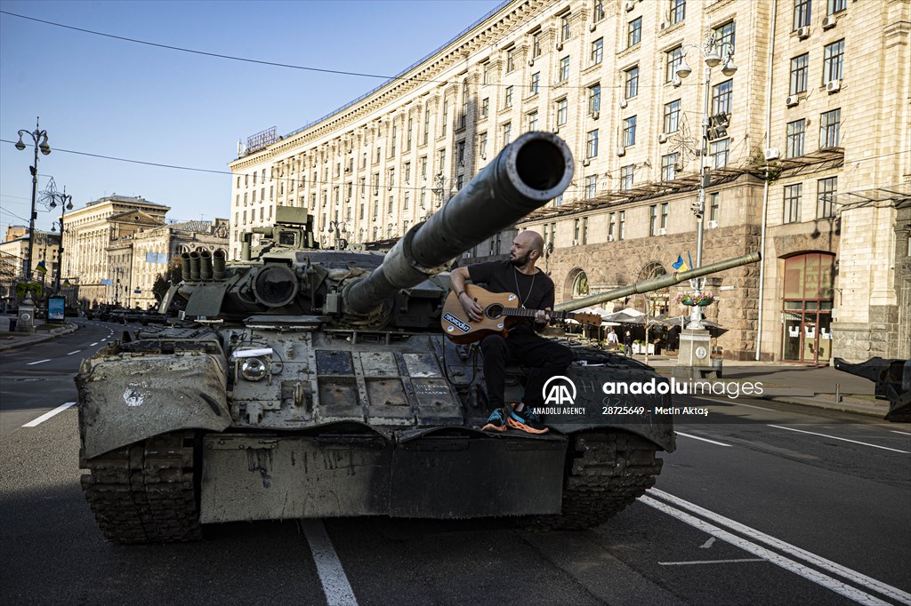 Captured Russian military vehicles displayed in Ukrainian capital