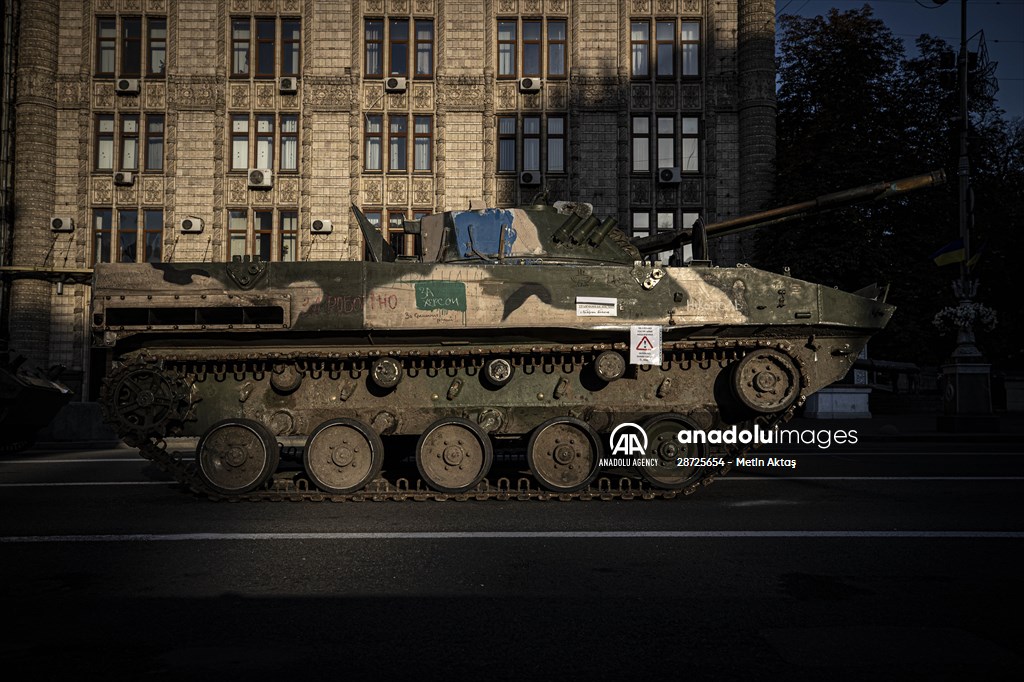 Captured Russian military vehicles displayed in Ukrainian capital
