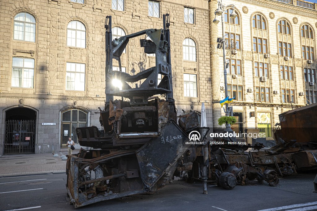 Captured Russian military vehicles displayed in Ukrainian capital