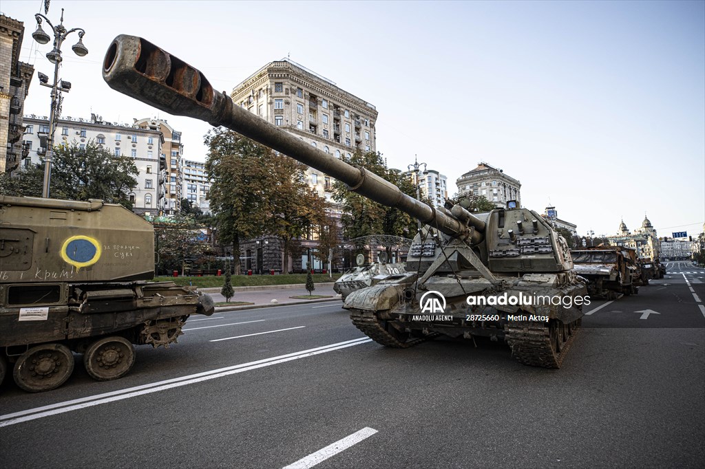 Captured Russian military vehicles displayed in Ukrainian capital