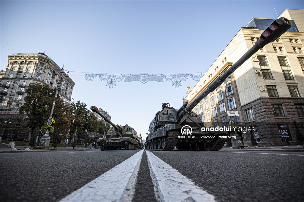 Captured Russian military vehicles displayed in Ukrainian capital