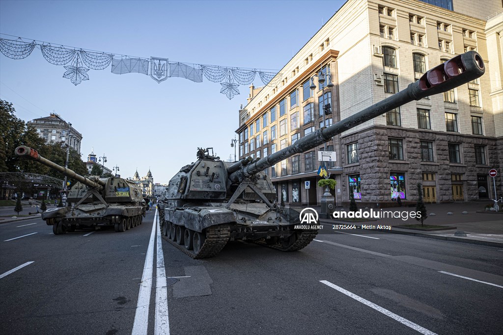 Captured Russian military vehicles displayed in Ukrainian capital