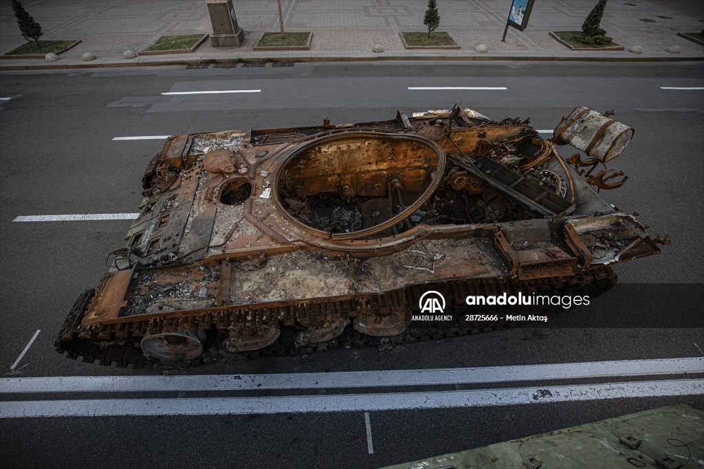 Captured Russian military vehicles displayed in Ukrainian capital