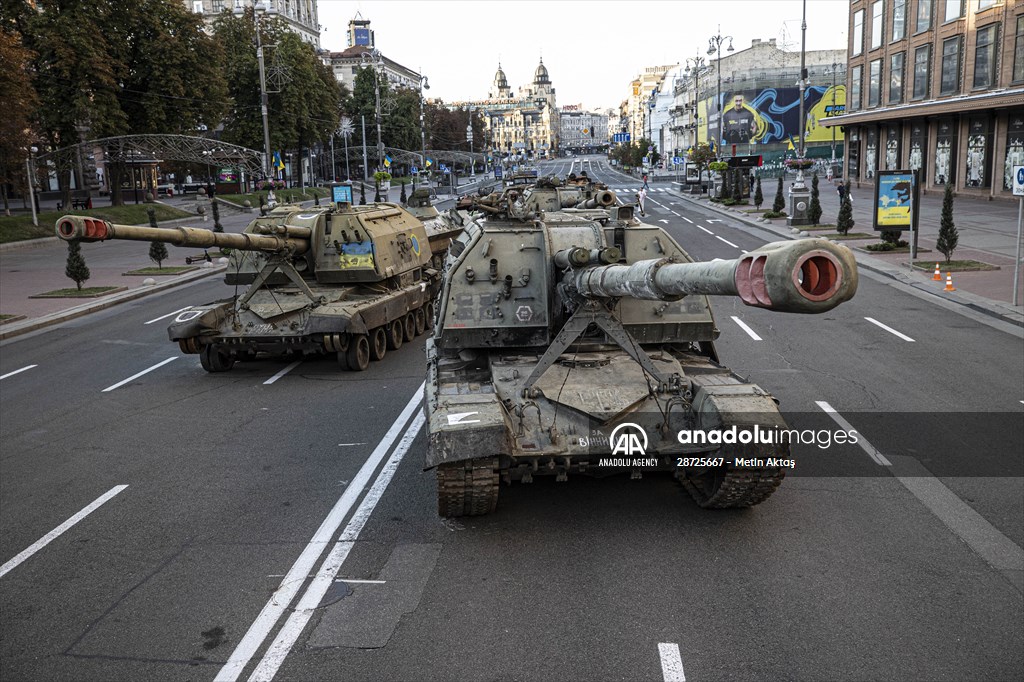 Captured Russian military vehicles displayed in Ukrainian capital