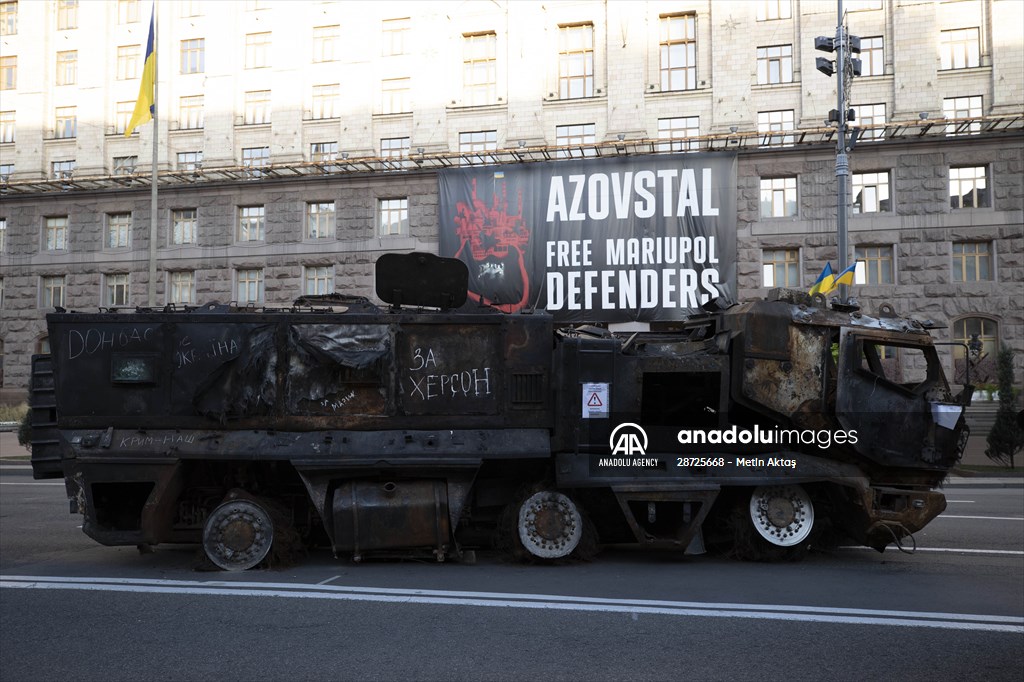 Captured Russian military vehicles displayed in Ukrainian capital