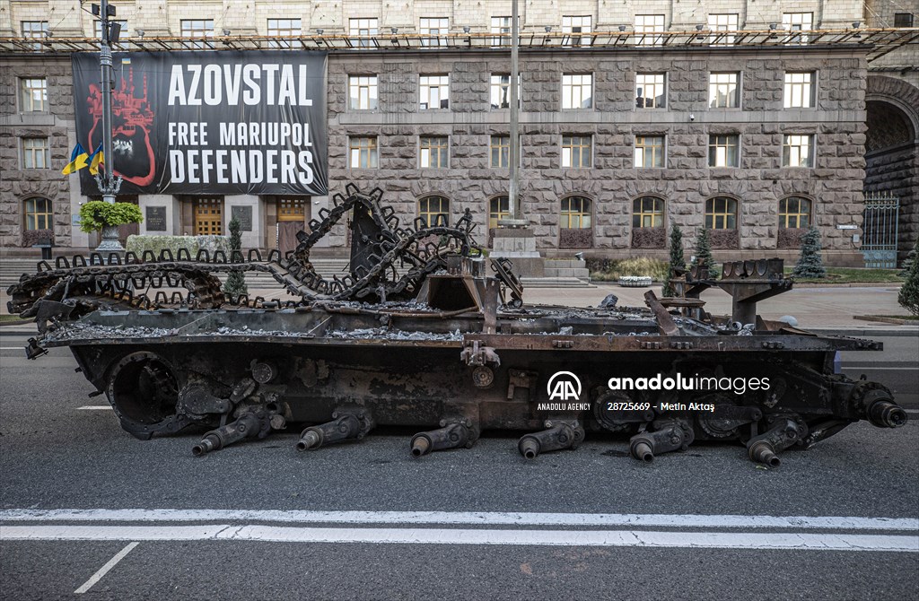 Captured Russian military vehicles displayed in Ukrainian capital