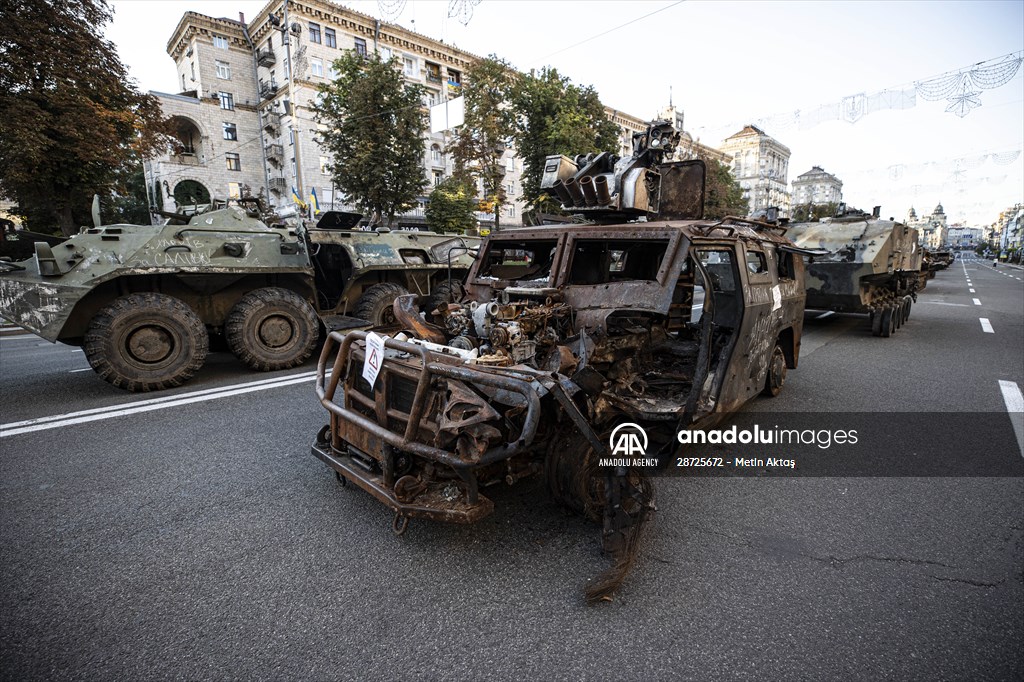 Captured Russian military vehicles displayed in Ukrainian capital