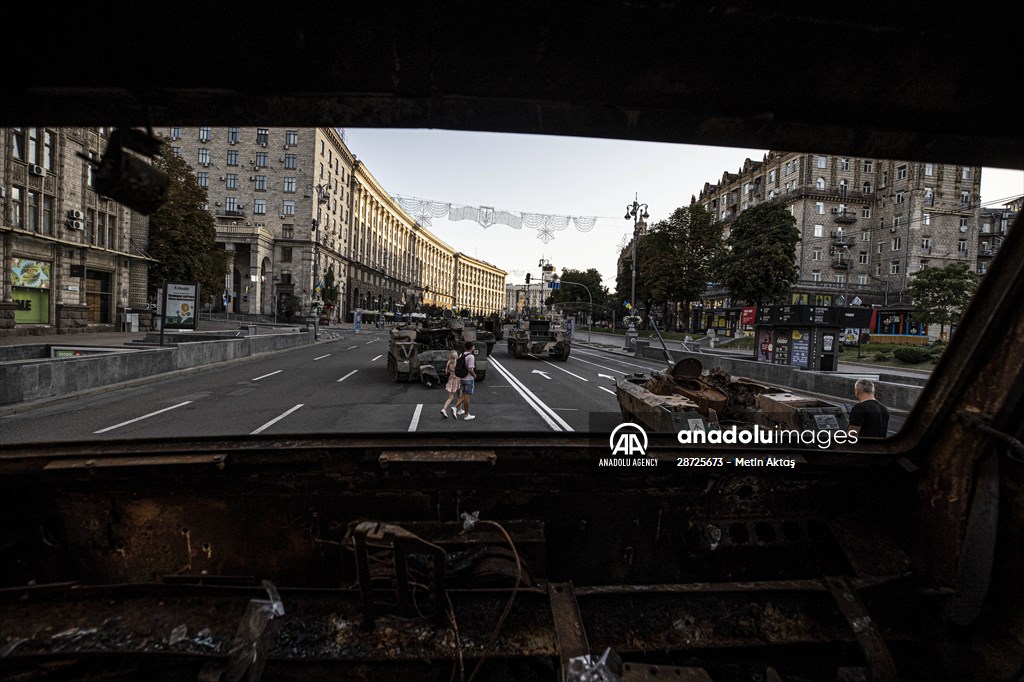 Captured Russian military vehicles displayed in Ukrainian capital