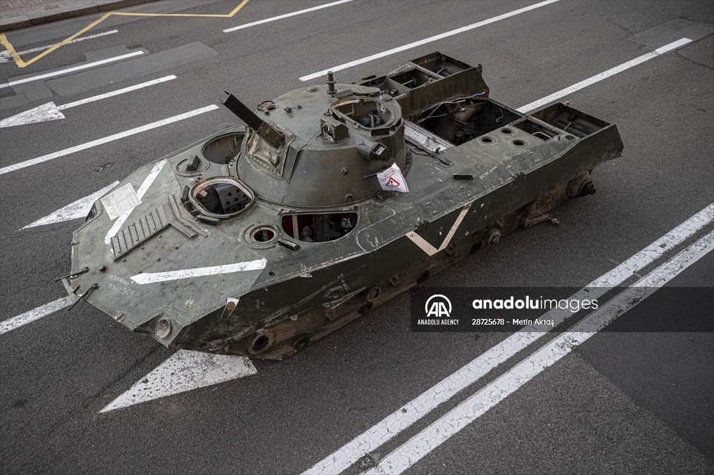 Captured Russian military vehicles displayed in Ukrainian capital