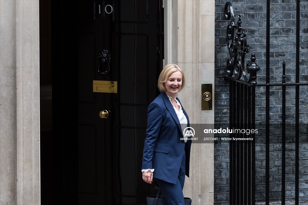 Liz Truss departs Downing Street for her first PMQs in London