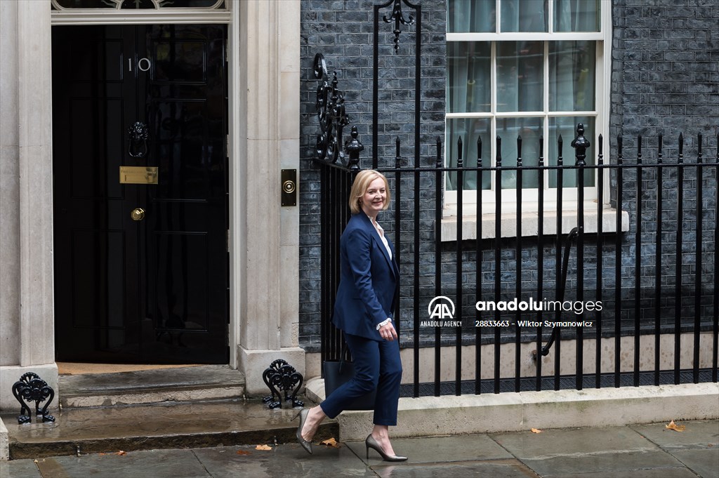 Liz Truss departs Downing Street for her first PMQs in London