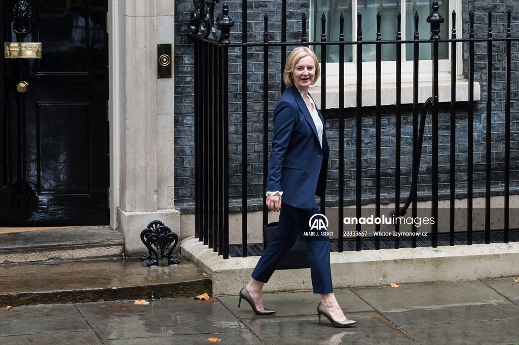 Liz Truss departs Downing Street for her first PMQs in London