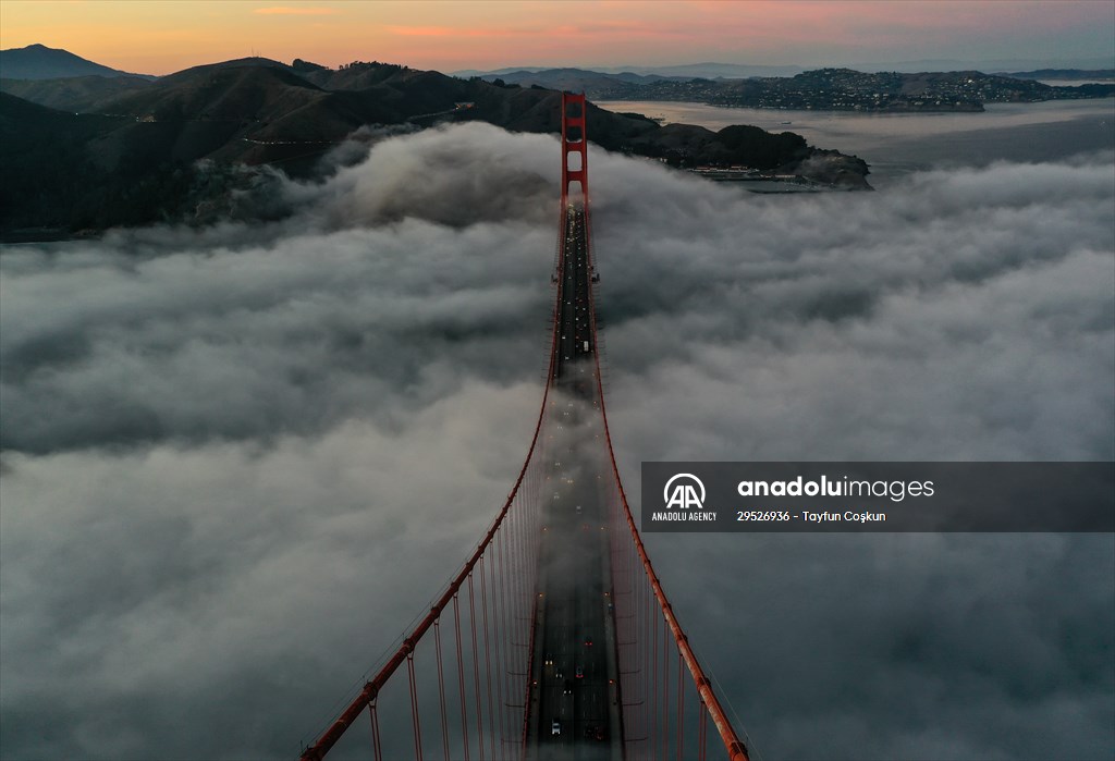 Golden Gate Bridge covered with mesmerizing fog