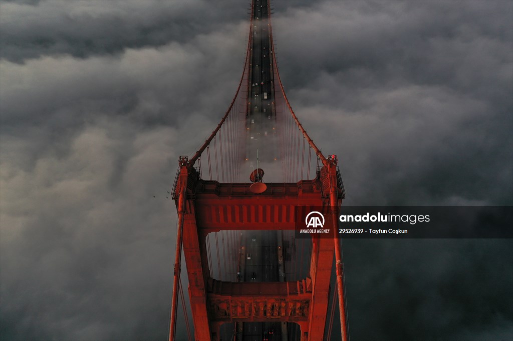 Golden Gate Bridge covered with mesmerizing fog