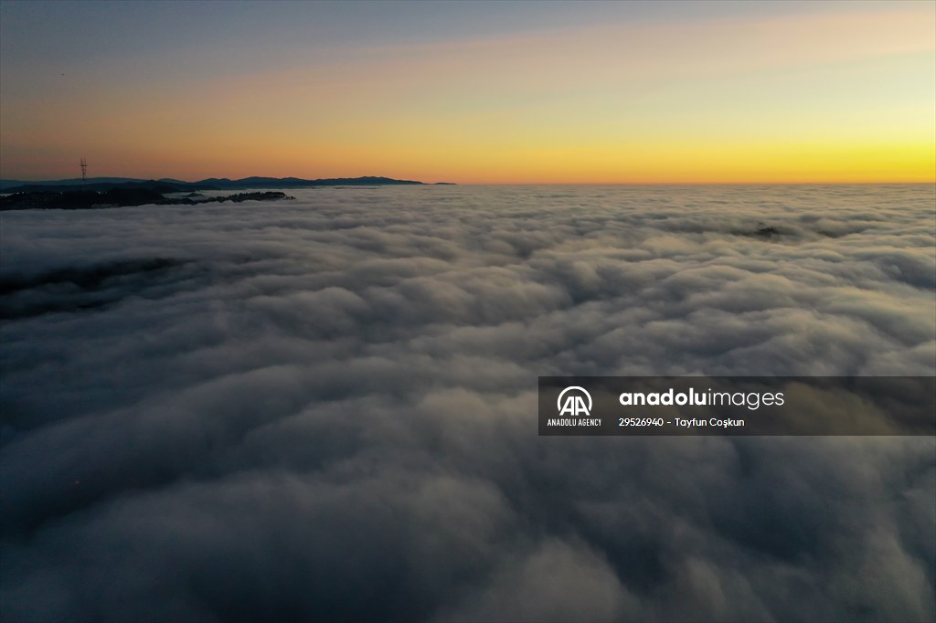 Golden Gate Bridge covered with mesmerizing fog