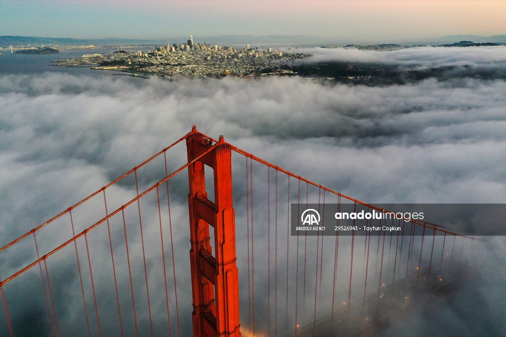 Golden Gate Bridge covered with mesmerizing fog