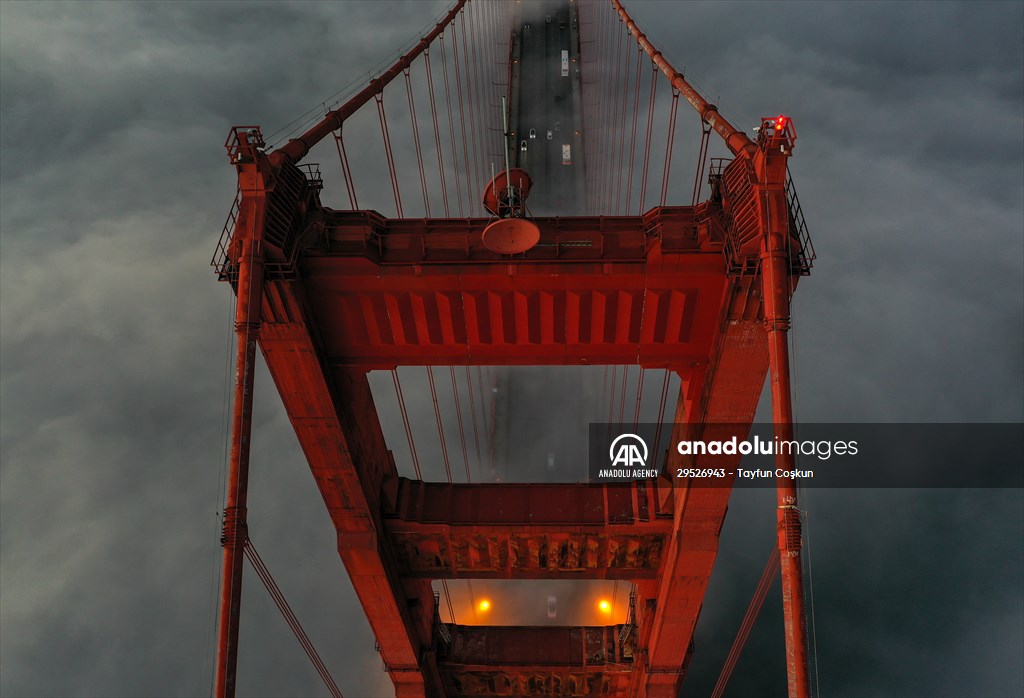 Golden Gate Bridge covered with mesmerizing fog