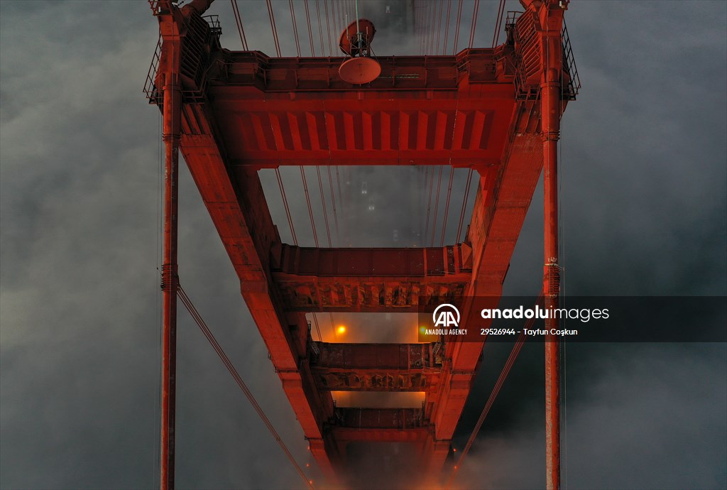 Golden Gate Bridge covered with mesmerizing fog