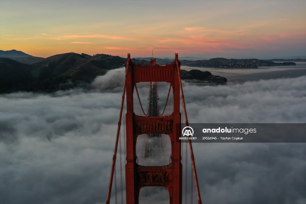 Golden Gate Bridge covered with mesmerizing fog