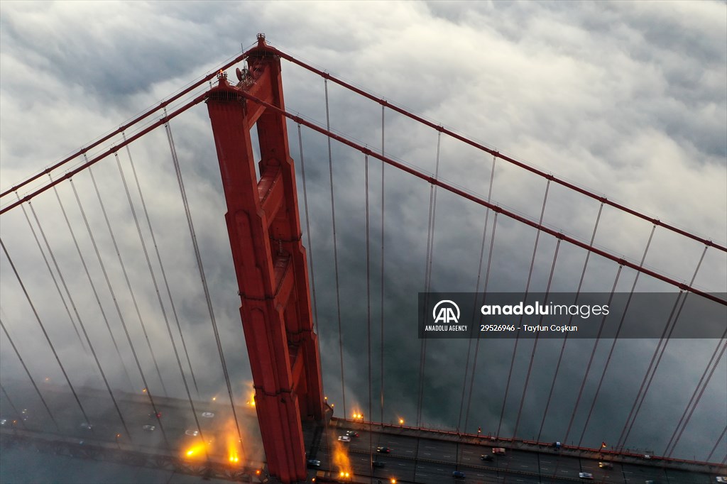Golden Gate Bridge covered with mesmerizing fog