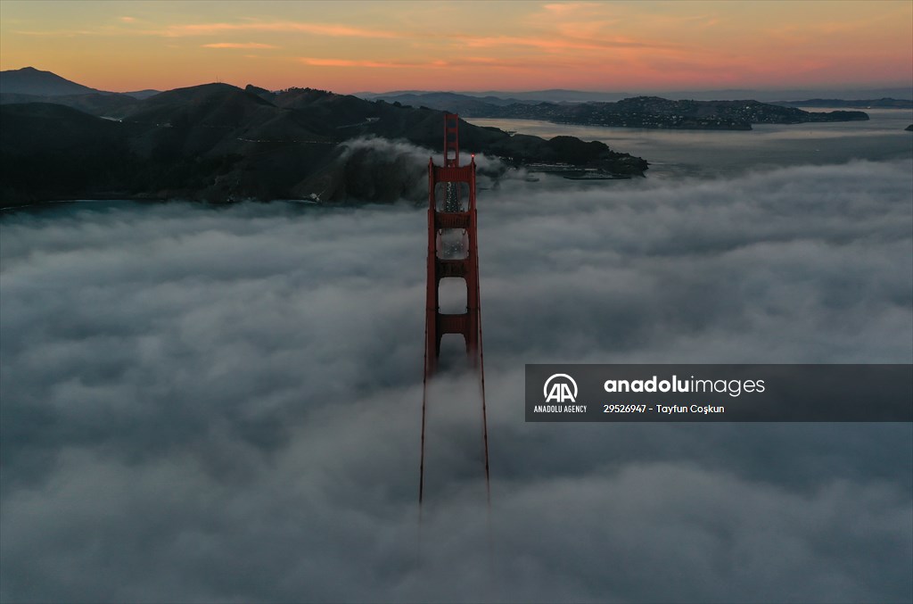 Golden Gate Bridge covered with mesmerizing fog