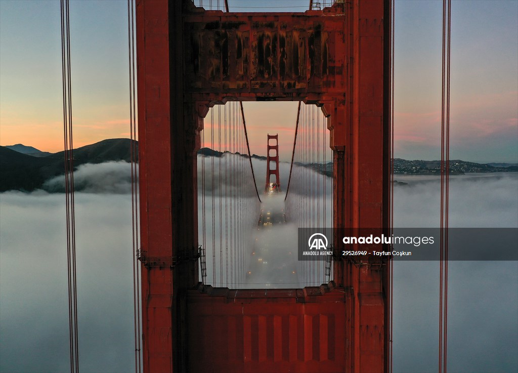 Golden Gate Bridge covered with mesmerizing fog
