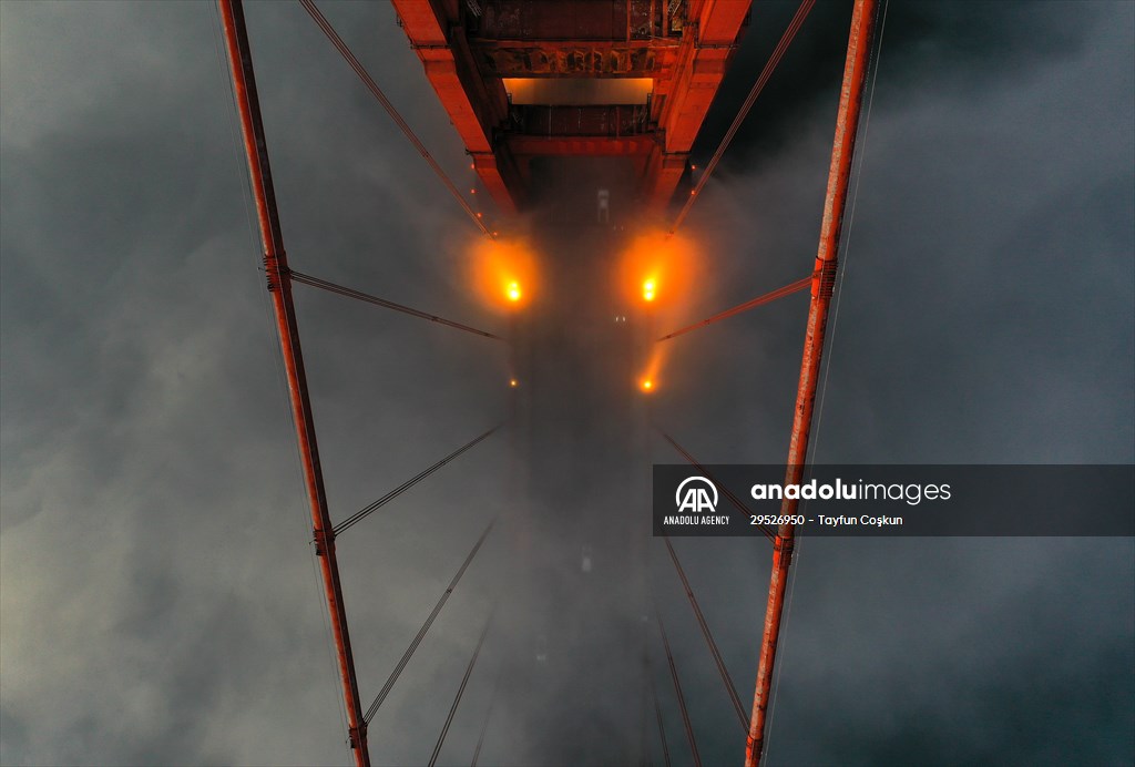 Golden Gate Bridge covered with mesmerizing fog