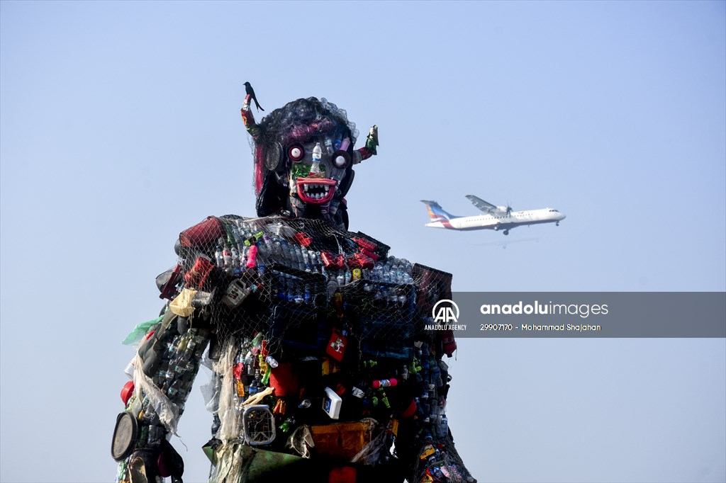 42 feet monster made of plastic waste on Cox's Bazar beach in Bangladesh