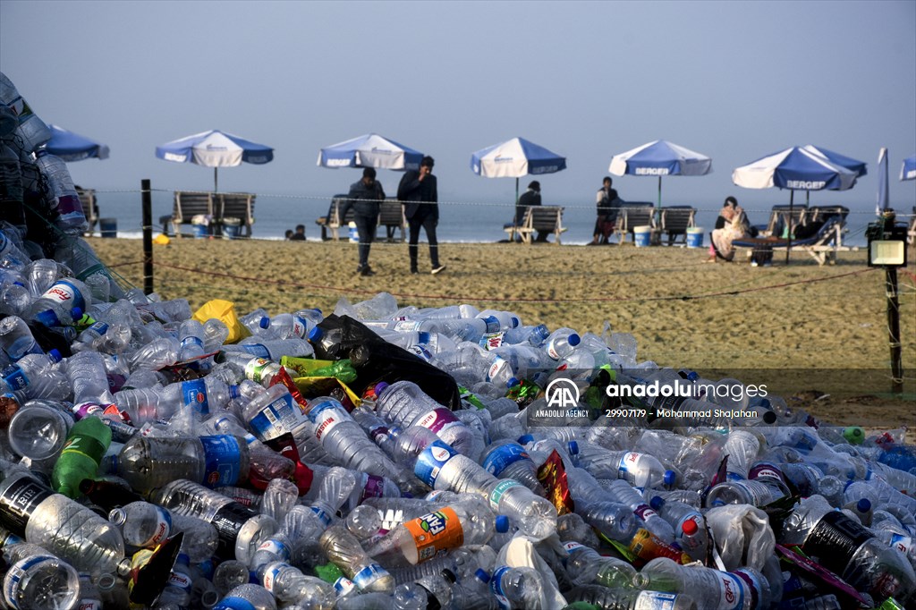 42 feet monster made of plastic waste on Cox's Bazar beach in Bangladesh