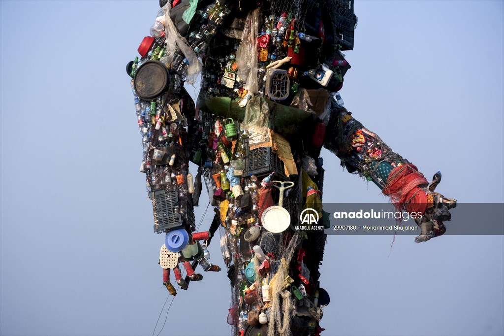 42 feet monster made of plastic waste on Cox's Bazar beach in Bangladesh