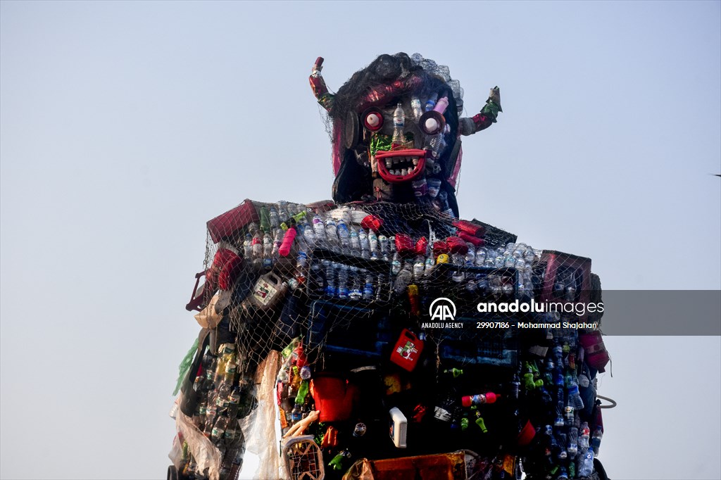 42 feet monster made of plastic waste on Cox's Bazar beach in Bangladesh