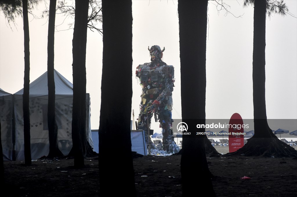 42 feet monster made of plastic waste on Cox's Bazar beach in Bangladesh