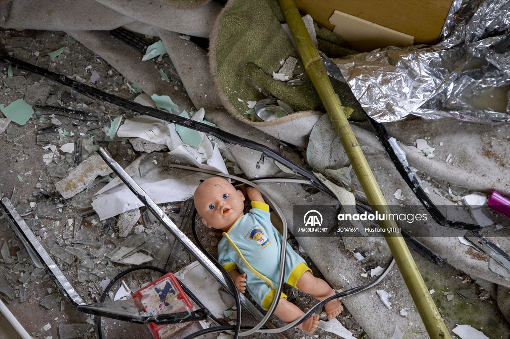 Toys left behind by Ukrainian children war-torn city of Kharkiv