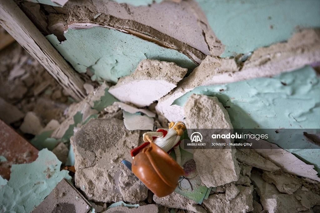 Toys left behind by Ukrainian children war-torn city of Kharkiv