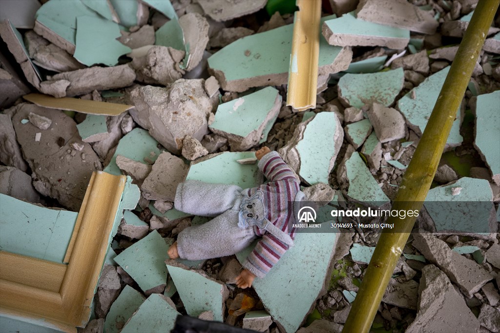 Toys left behind by Ukrainian children war-torn city of Kharkiv