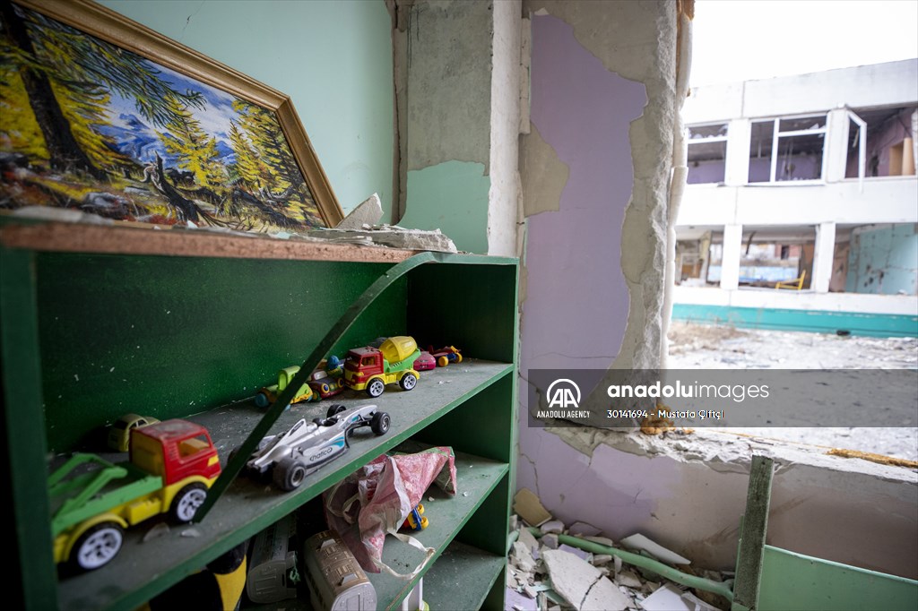 Toys left behind by Ukrainian children war-torn city of Kharkiv
