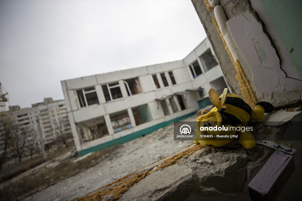 Toys left behind by Ukrainian children war-torn city of Kharkiv