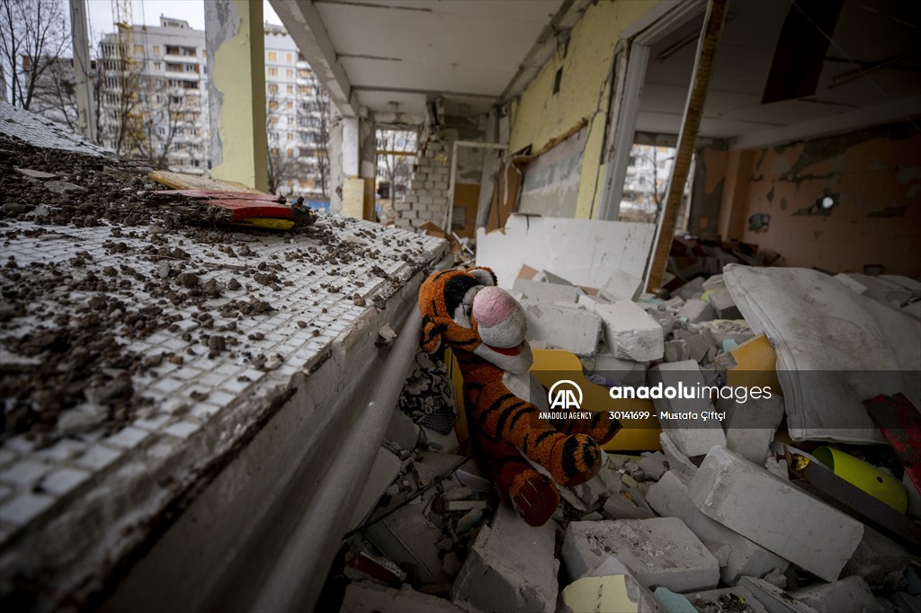 Toys left behind by Ukrainian children war-torn city of Kharkiv