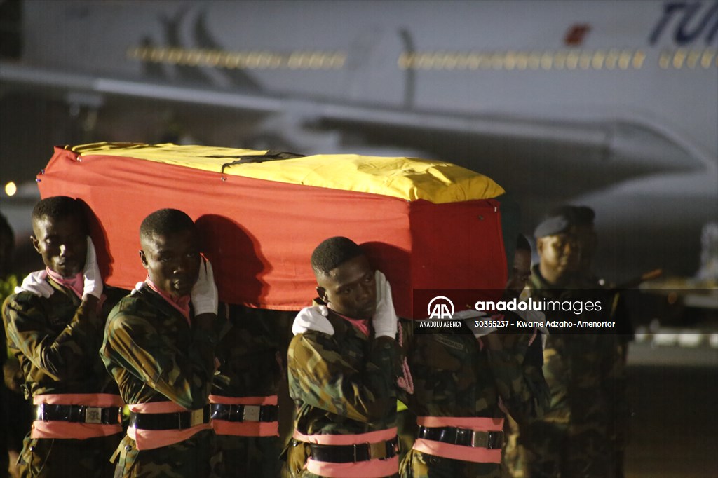 The coffin of football player Christian Atsu arrives in Ghana
