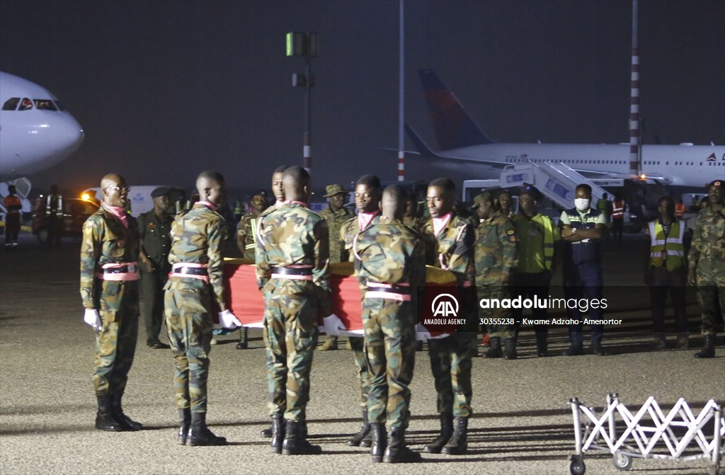 The coffin of football player Christian Atsu arrives in Ghana