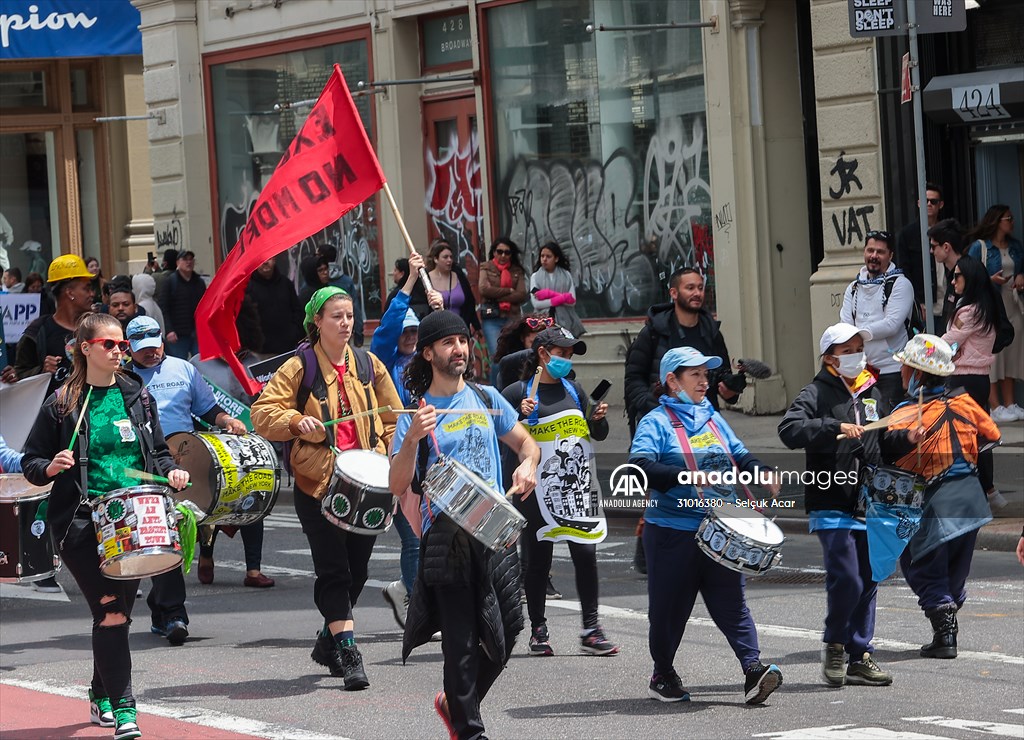 Workers march on May Day in New York City